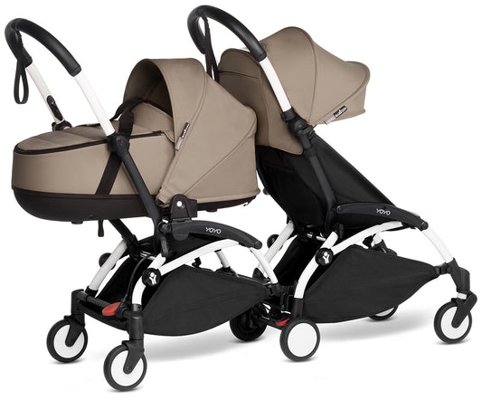 Babyzen YOYO Connect Double Stroller Bassinet / 6+ Bundle - White / Taupe