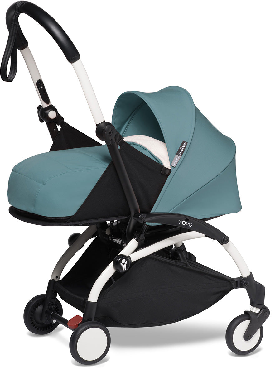 Babyzen YOYO2 Ultra Compact Complete 0+/6+ Stroller & Rolling Bag Bundle - White/Aqua