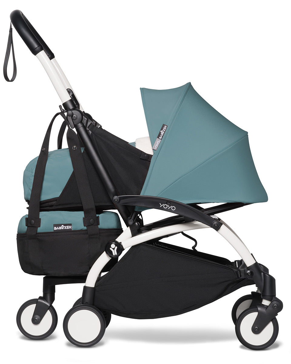 Babyzen YOYO2 Ultra Compact Complete 0+/6+ Stroller & Rolling Bag Bundle - White/Aqua