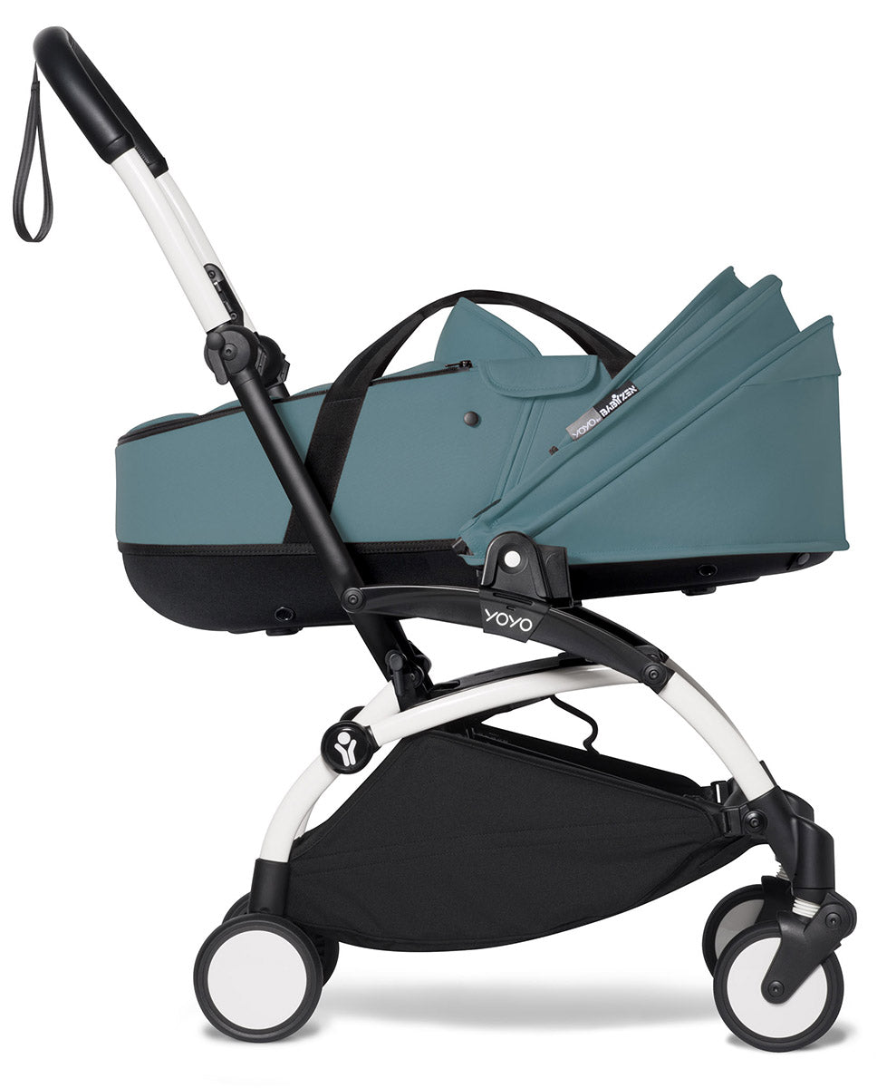 Babyzen YOYO2 Ultra Compact Complete 6+ Stroller with Bassinet Bundle - White/Aqua