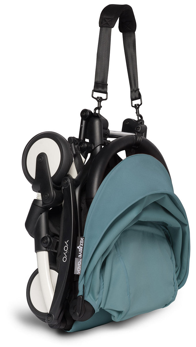 Babyzen YOYO2 Ultra Compact Complete 6+ Stroller & Rolling Bag Bundle - White/Aqua