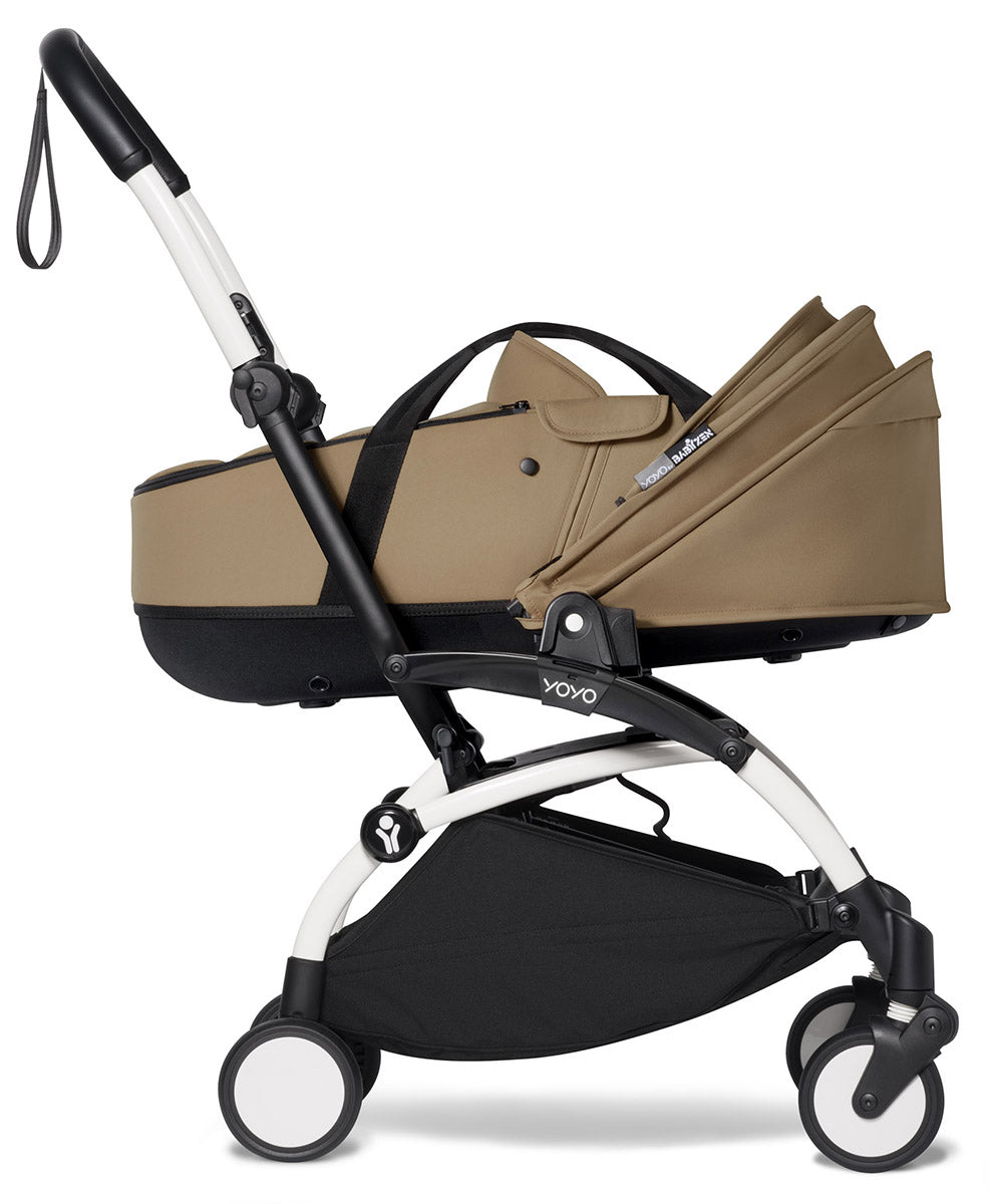 Babyzen YOYO2 Ultra Compact Complete 6+ Stroller with Bassinet Bundle - White/Toffee