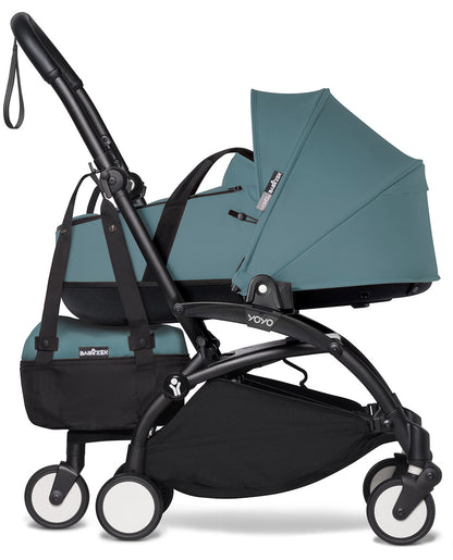 Babyzen YOYO2 Ultra Compact Complete 6+ Stroller with Bassinet & Rolling Bag Bundle - Black/Aqua