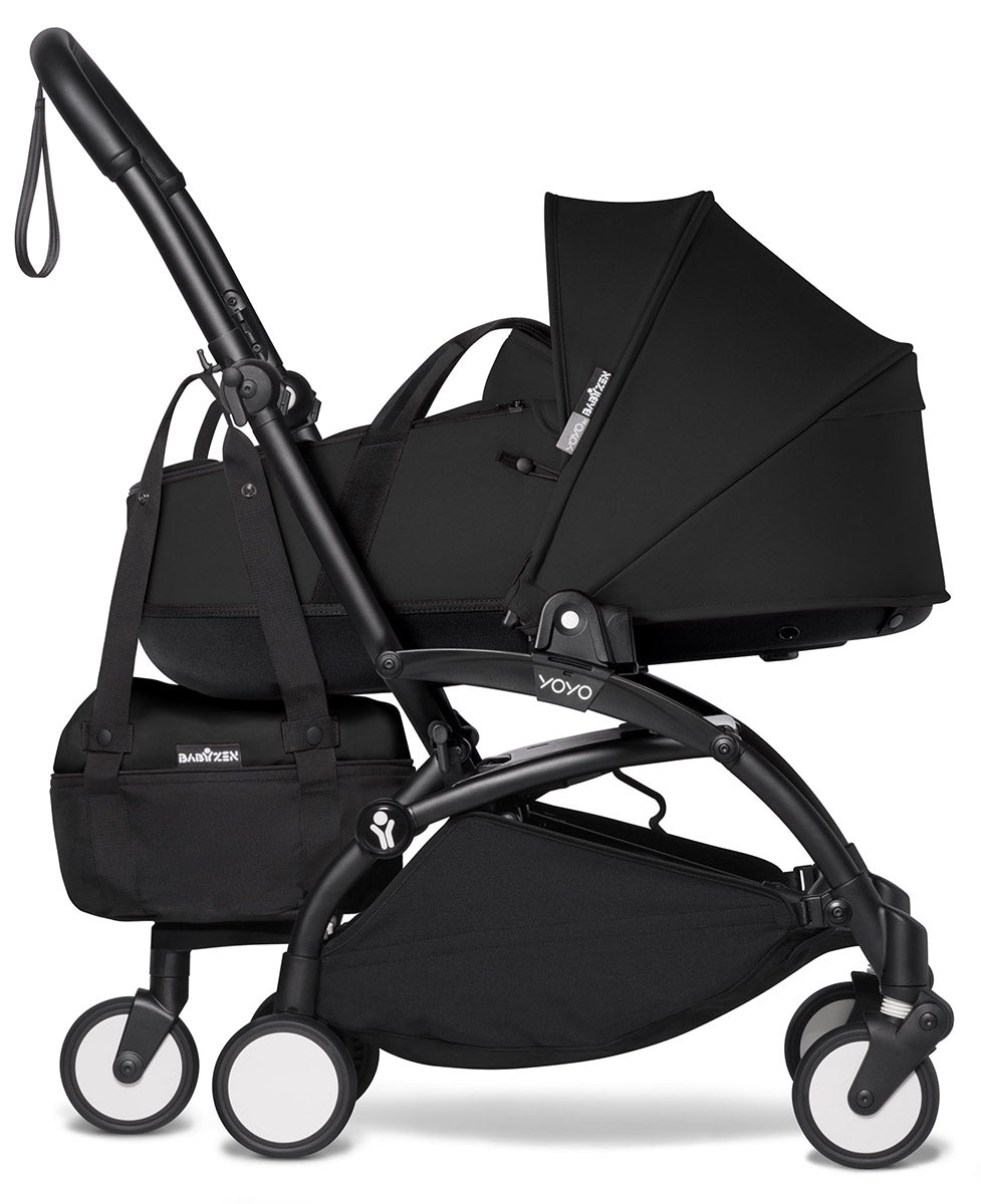 Babyzen YOYO2 Ultra Compact Complete 6+ Stroller with Bassinet & Rolling Bag Bundle - Black/Black