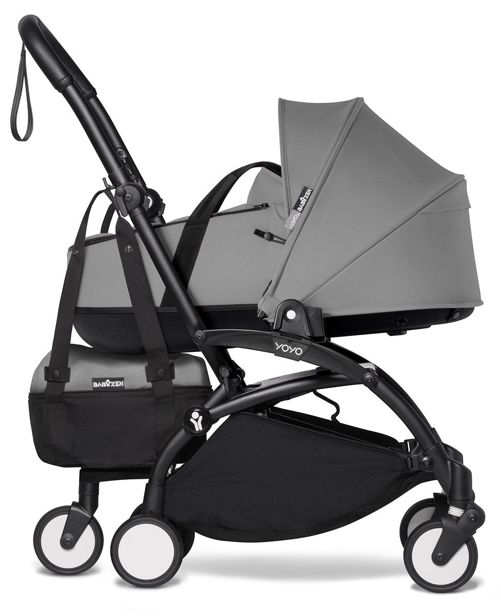 Babyzen YOYO2 Ultra Compact Complete 6+ Stroller with Bassinet & Rolling Bag Bundle - Black/Grey