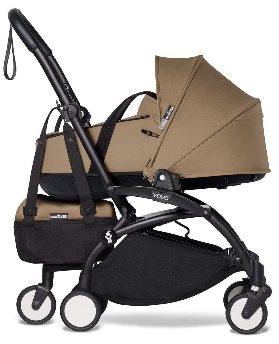 Babyzen YOYO2 Ultra Compact Complete 6+ Stroller with Bassinet & Rolling Bag Bundle - Black/Toffee