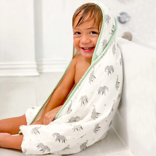 Bamboo Little Hooded Baby Towel & Washcloth Set - Elephant