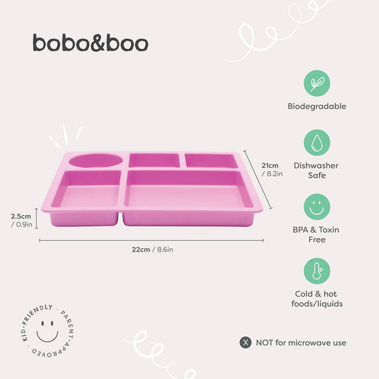 bobo&boo Bamboo Divided Plate - Flamingo Pink