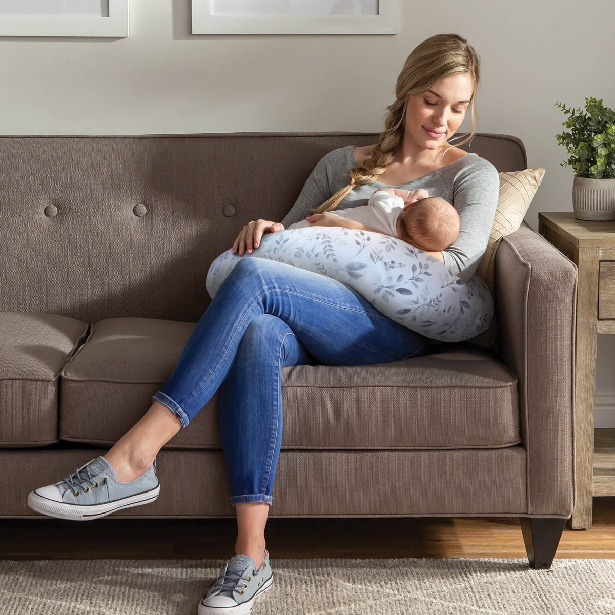 Boppy Original Feeding & Infant Support Pillow - Gray Taupe Leaves