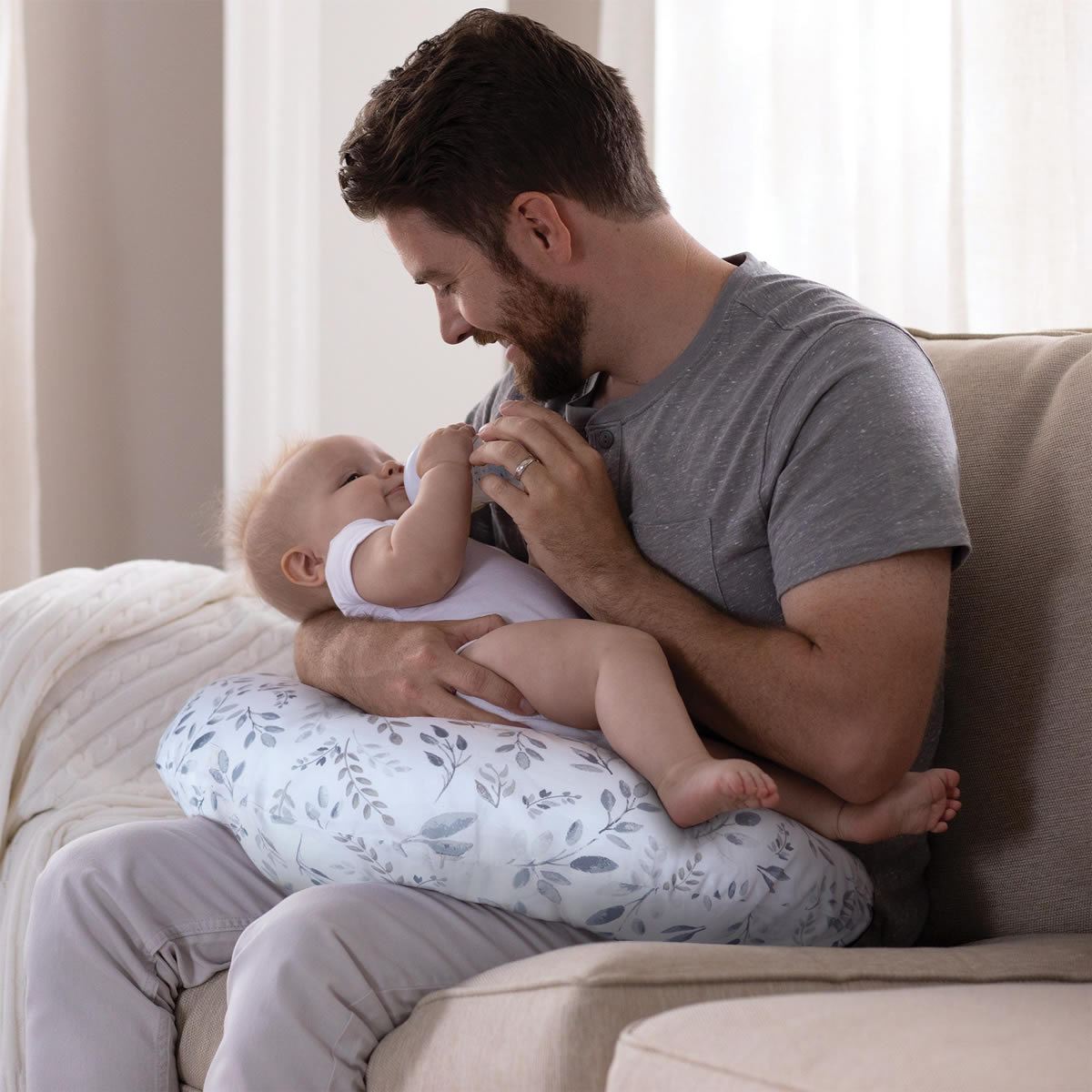 Boppy Original Feeding & Infant Support Pillow - Gray Taupe Leaves