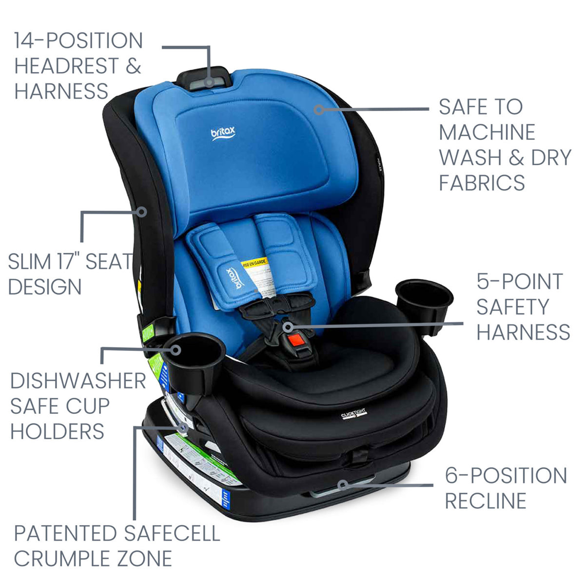 Britax Poplar Narrow Convertible Car Seat - Cobalt Onyx