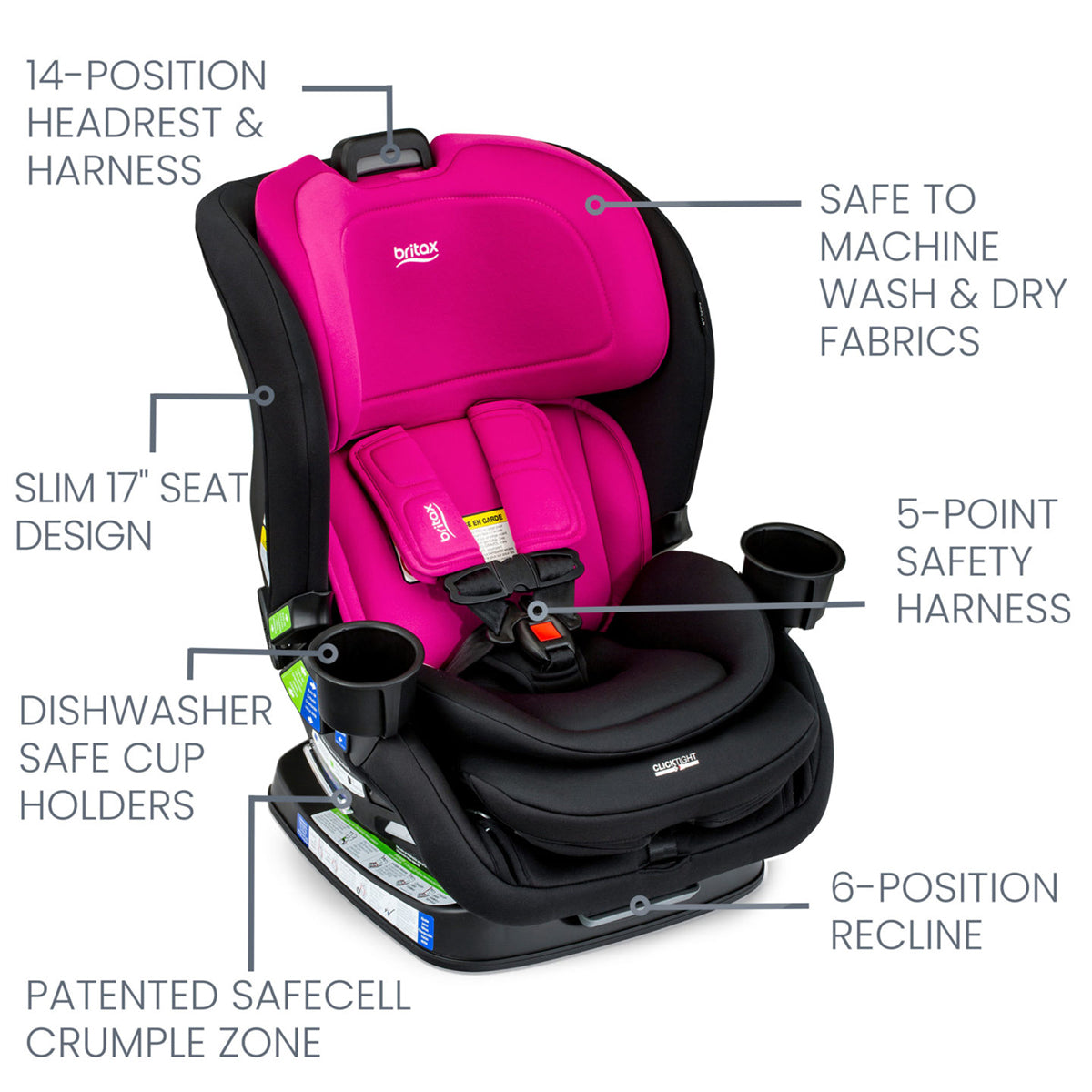 Britax Poplar Narrow Convertible Car Seat -  Magenta Onyx