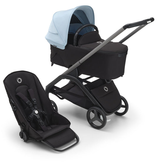 Bugaboo Dragonfly Complete Lightweight Compact Stroller + Bassinet - Graphite / Midnight Black / Skyline Blue