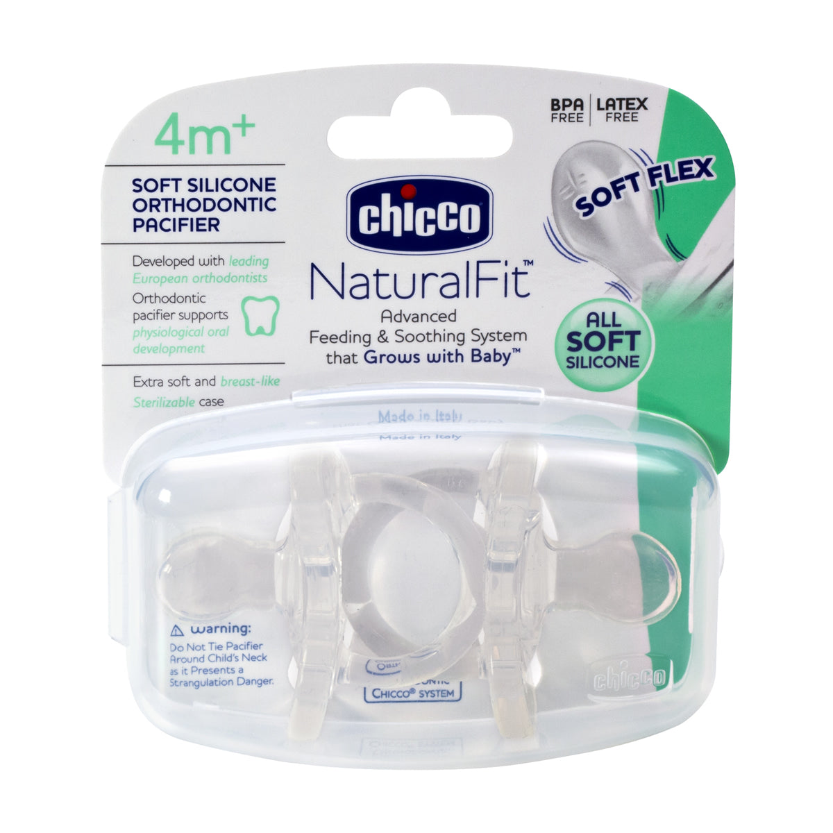 Chicco Soft Silicone Orthodontic Pacifiers - Clear - 4M+