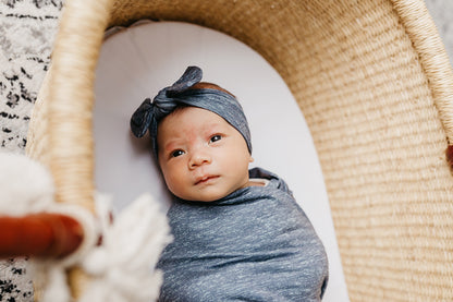 Copper Pearl Knit Swaddle Blanket - Denim