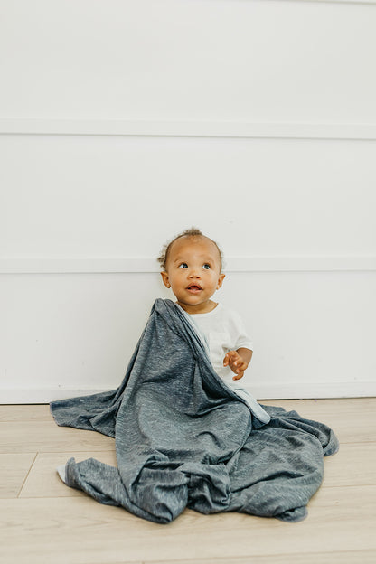 Copper Pearl Knit Swaddle Blanket - Denim