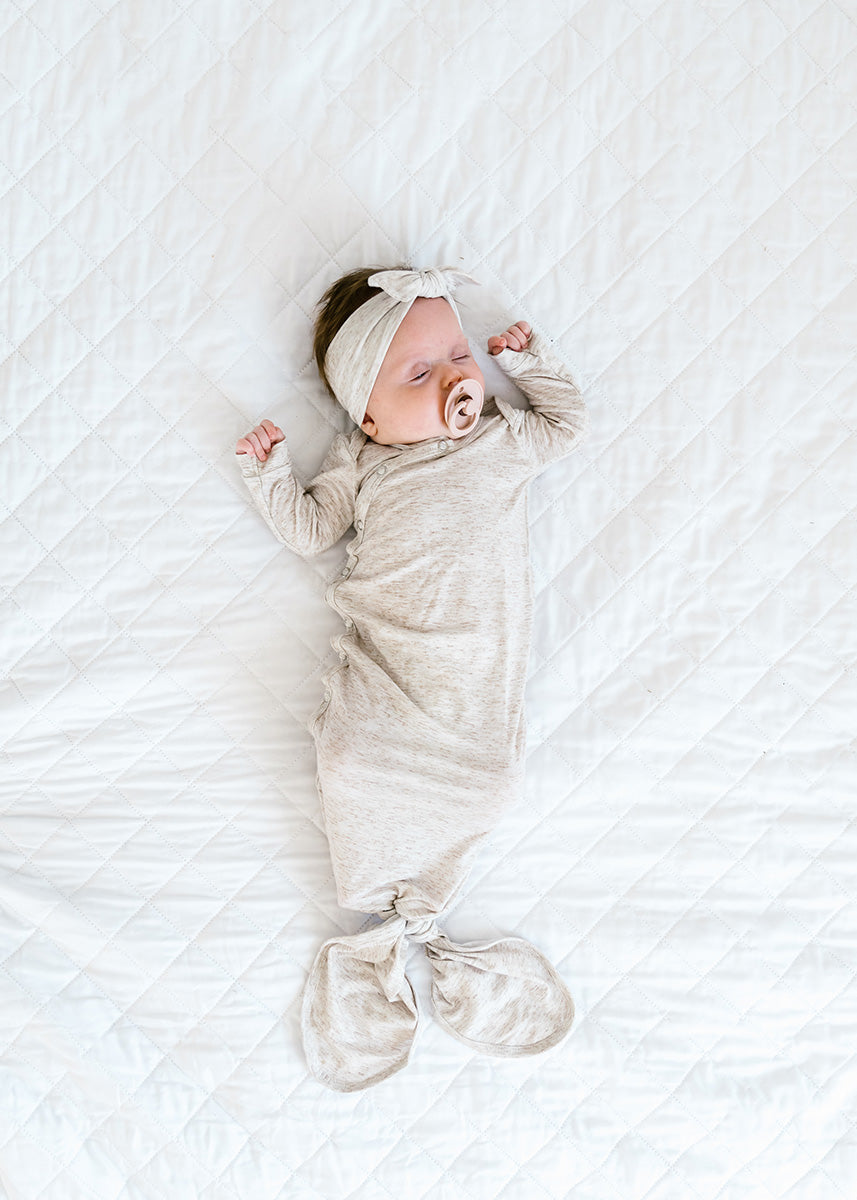 Copper Pearl Newborn Knotted Gown - Oat