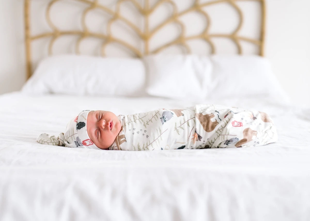 Copper Pearl Newborn Top Knot Hat - Lumberjack