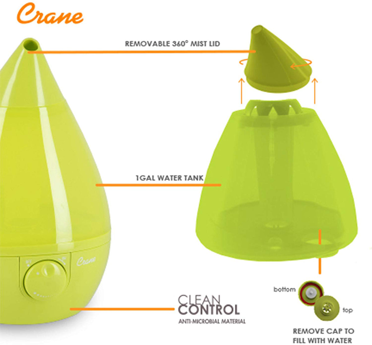 Crane Cool Mist Drop Shape Humidifier - Green