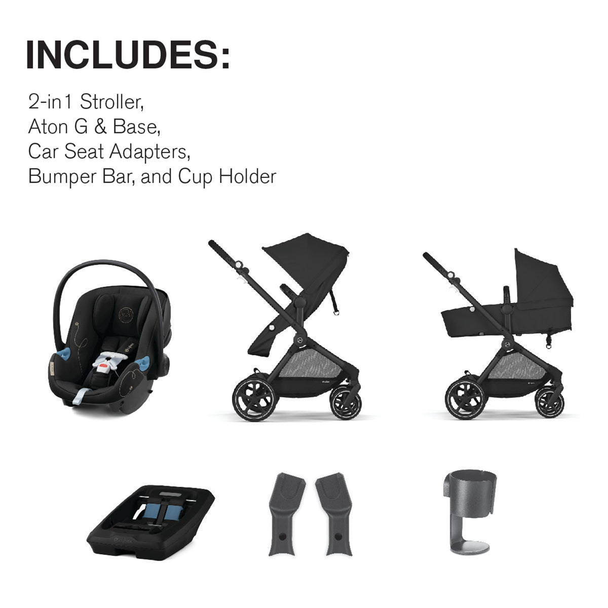 Cybex EOS 5-in-1 Stroller + Aton G Travel System - Moon Black