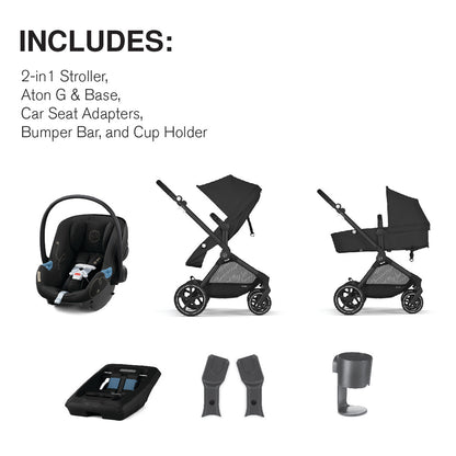 Cybex EOS 5-in-1 Stroller + Aton G Travel System - Moon Black