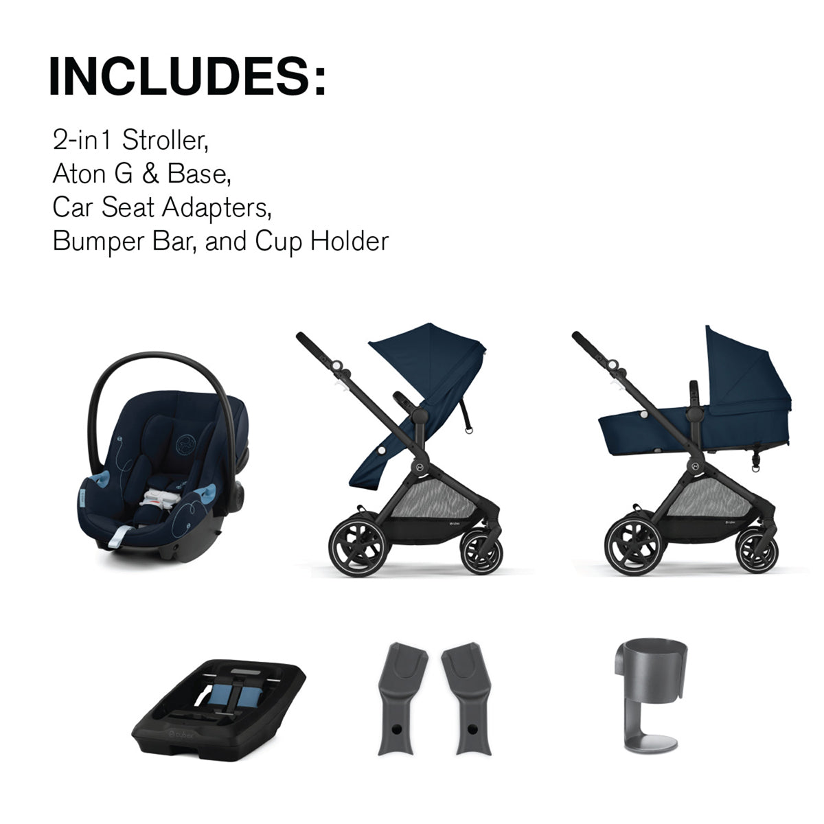 Cybex EOS 5-in-1 Stroller + Aton G Travel System - Ocean Blue