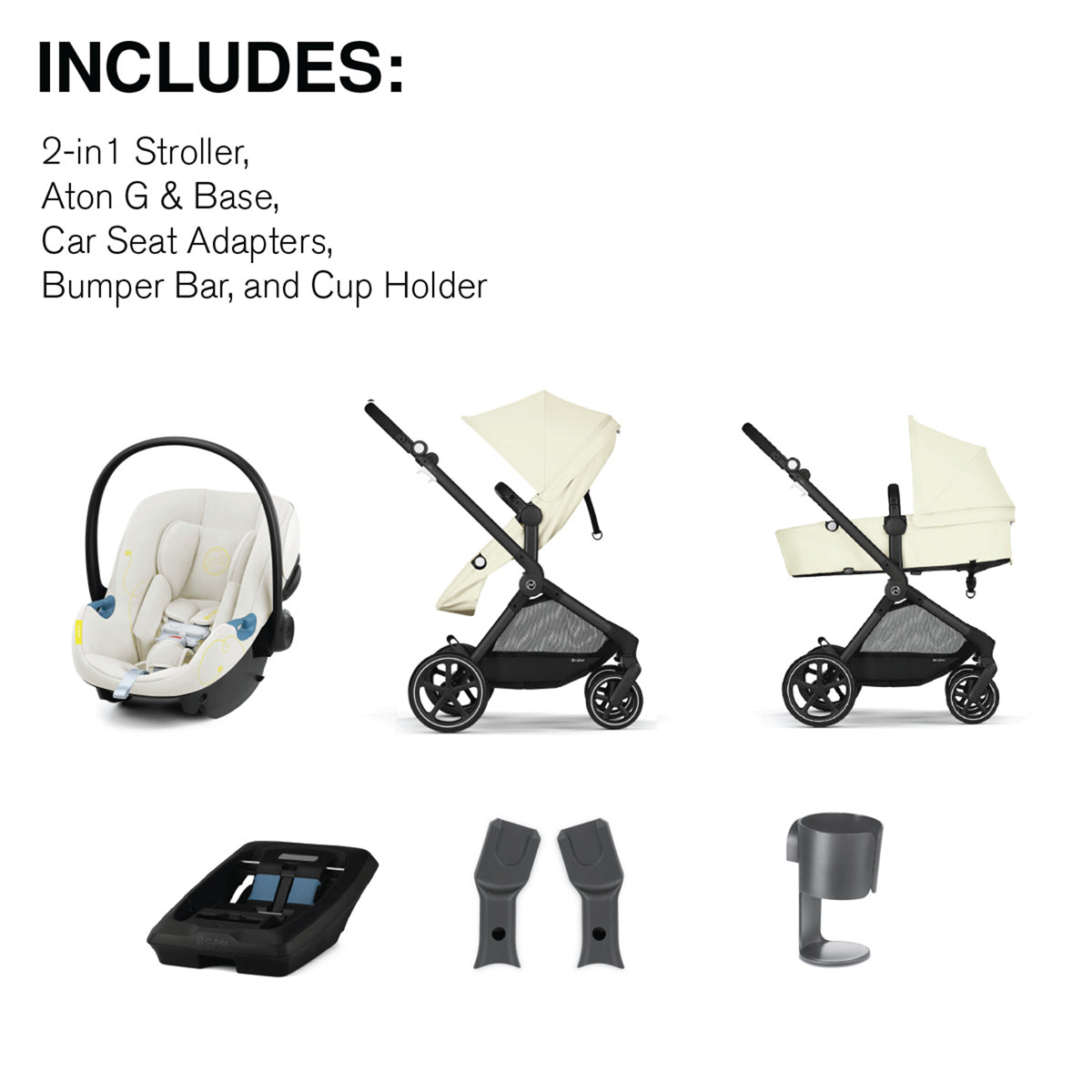 Cybex EOS 5-in-1 Stroller + Aton G Travel System - Seashell Beige