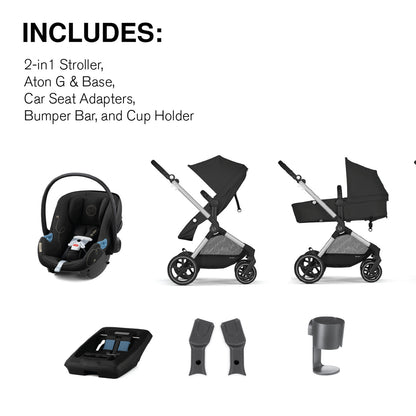 Cybex EOS 5-in-1 Stroller + Aton G Travel System - Silver Frame / Moon Black