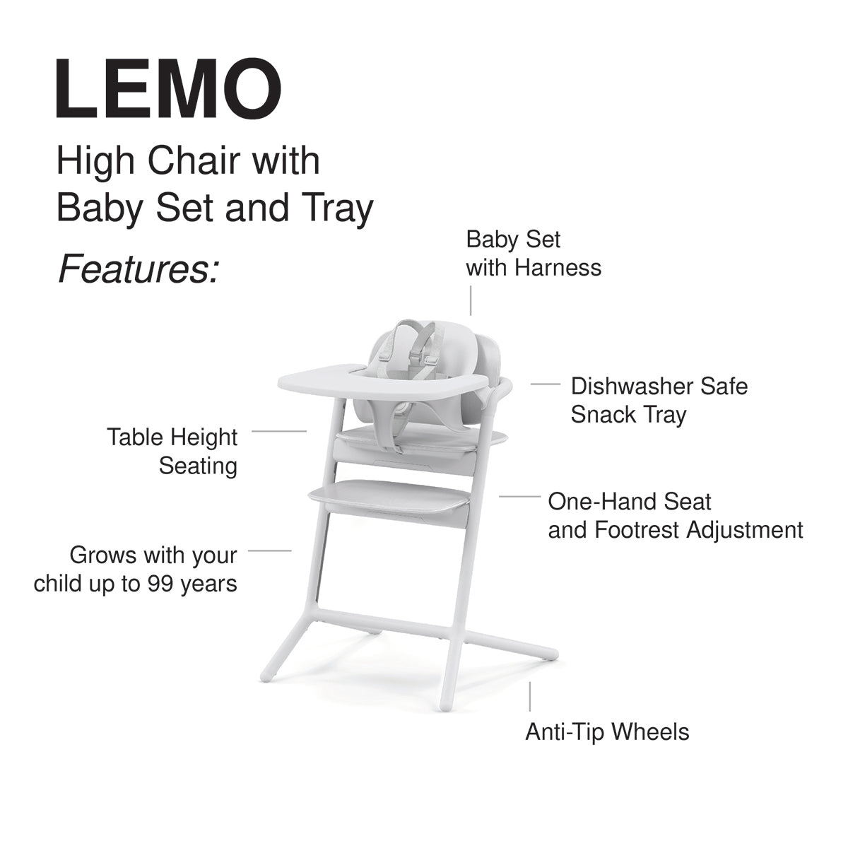 Cybex LEMO 2 High Chair 3-in-1 Set - All White