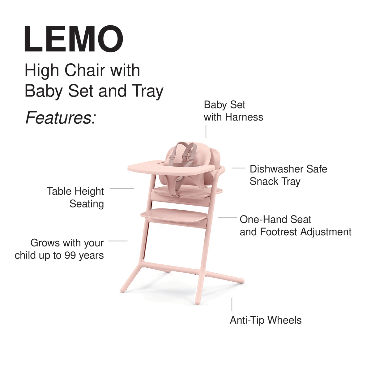 Cybex LEMO 2 High Chair 3-in-1 Set - Pearl Pink