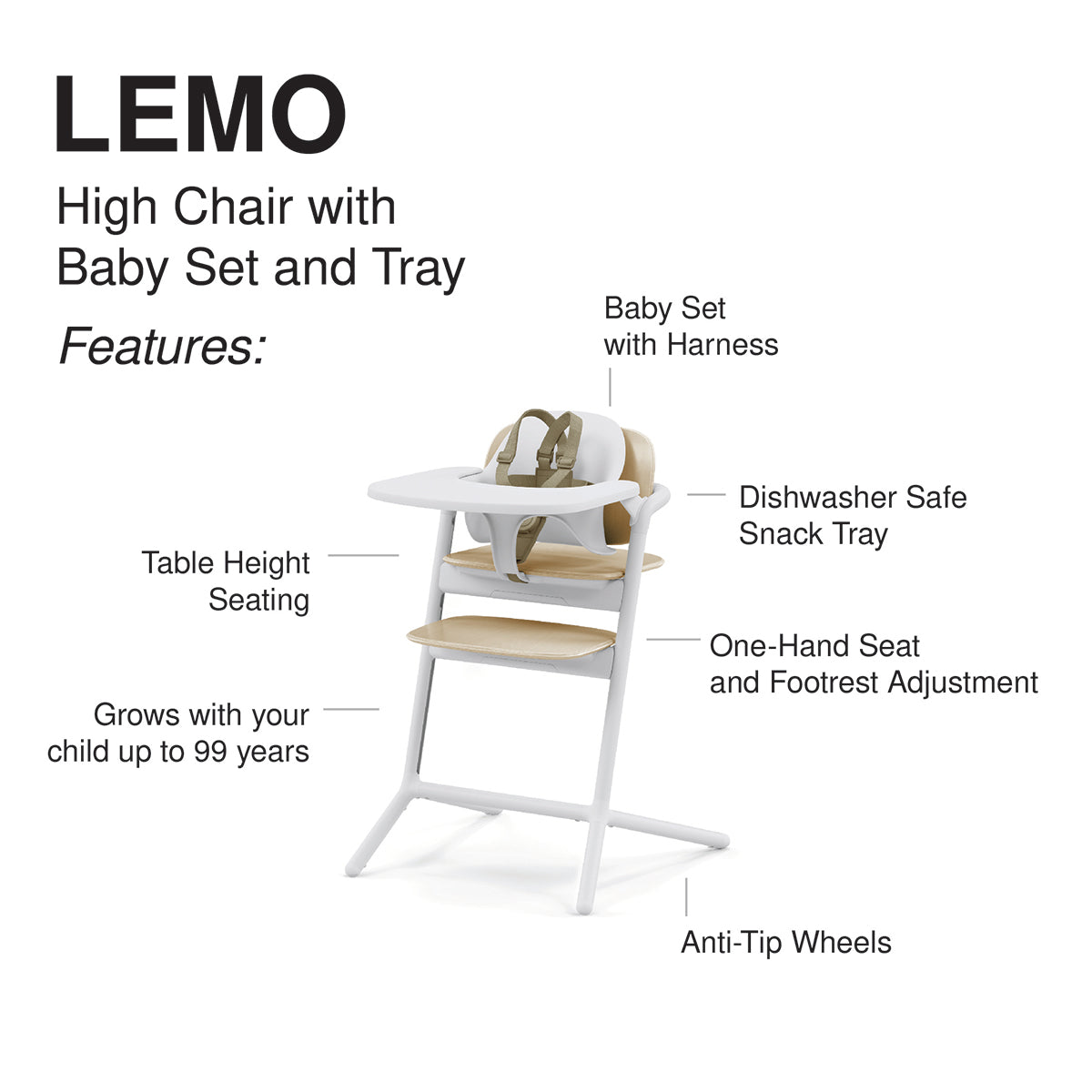 Cybex LEMO 2 High Chair 3-in-1 Set - Sand White