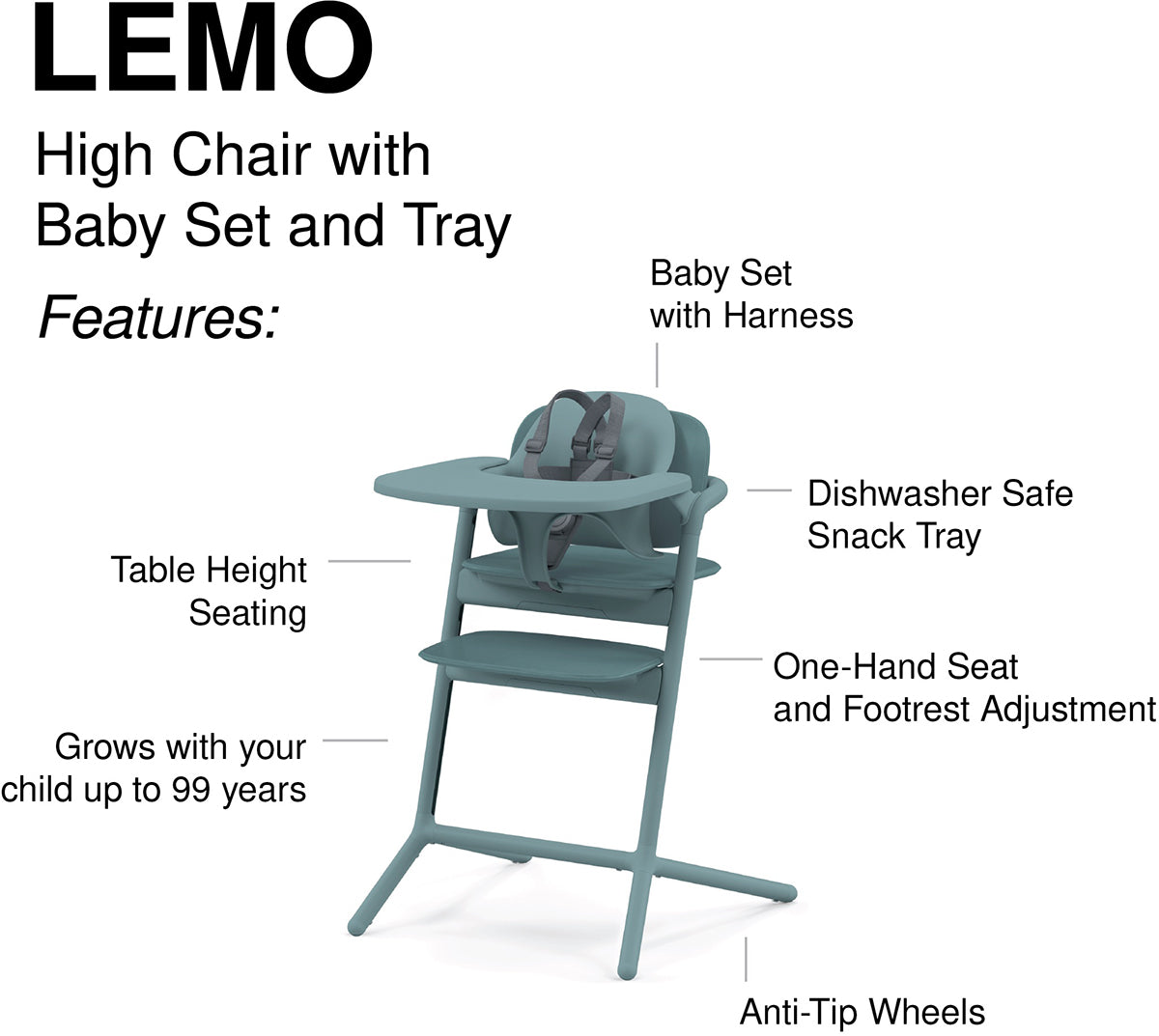 Cybex LEMO 2 High Chair 3-in-1 Set - Stone Blue