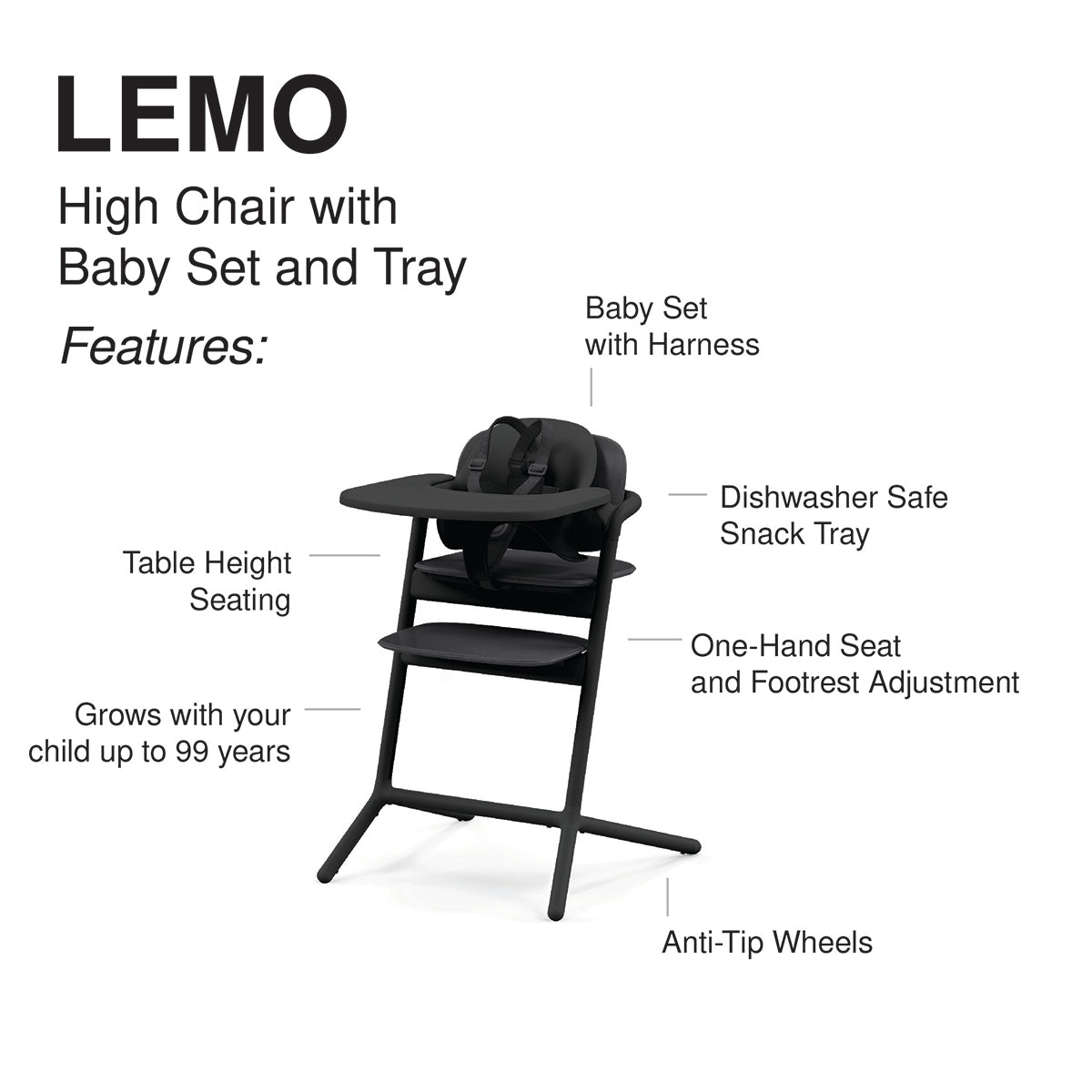 Cybex LEMO 2 High Chair 3-in-1 Set - Stunning Black