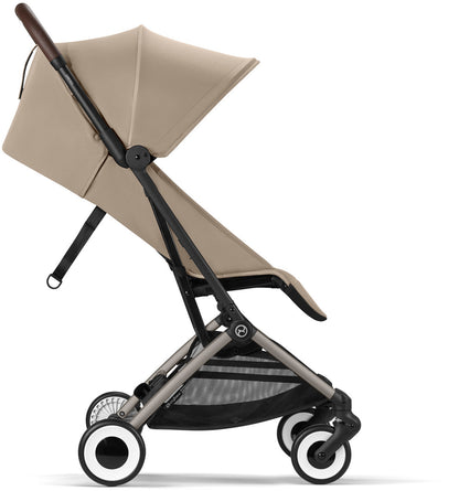 Cybex Orfeo Compact Stroller + Aton G SensorSafe Travel System Bundle - Almond Beige / Moon Black