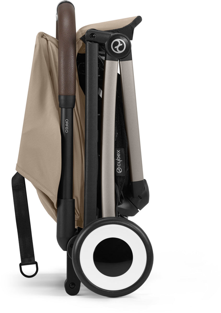 Cybex Orfeo Compact Stroller + Aton G SensorSafe Travel System Bundle - Almond Beige / Moon Black