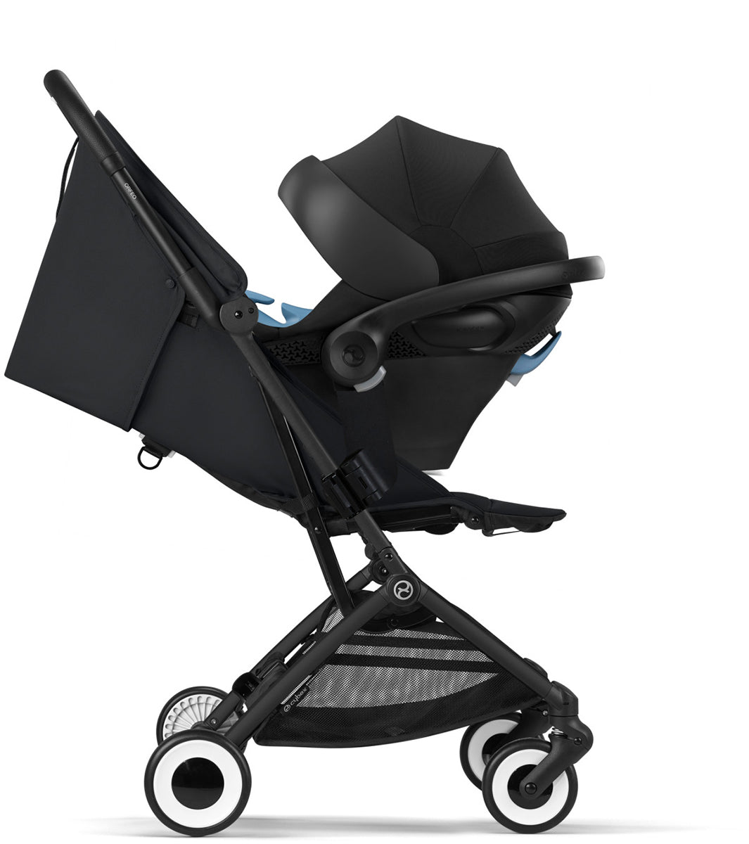 Cybex Orfeo Compact Stroller + Aton G SensorSafe Travel System Bundle - Magic Black / Moon Black