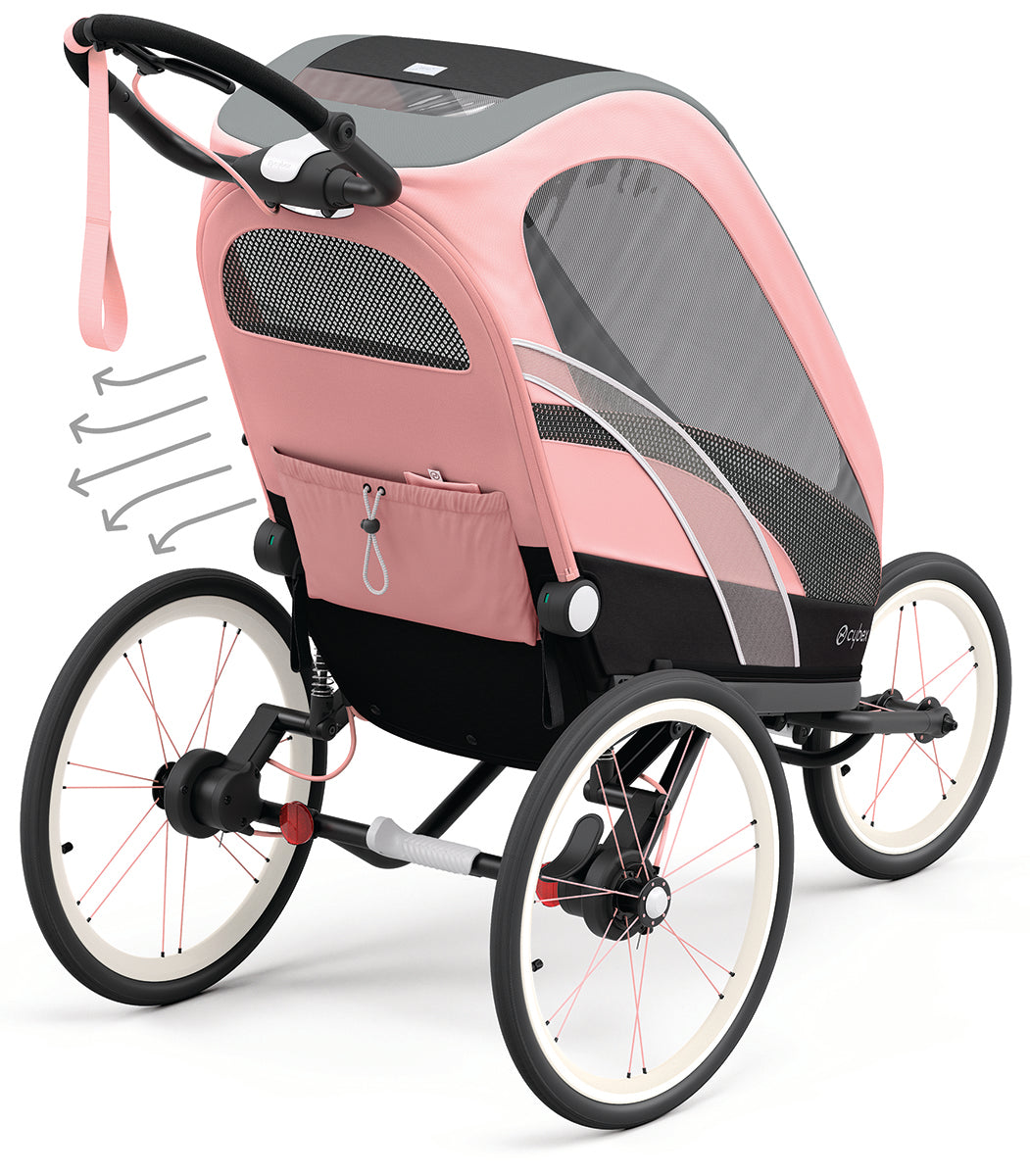 Cybex Zeno Multisport Trailer Bundle - Black/Pink Frame + Medal Grey Seat Pack