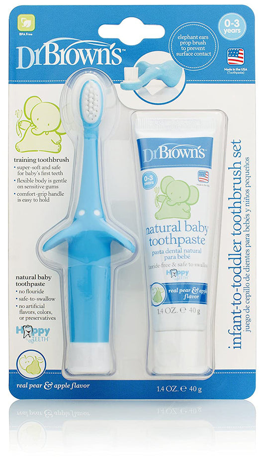 Dr. Brown's Infant-to-Toddler Toothbrush & Toothpaste Combo Pack - Elephant, Blue