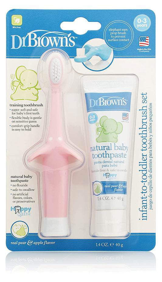 Dr. Brown's Infant-to-Toddler Toothbrush & Toothpaste Combo Pack - Elephant, Pink