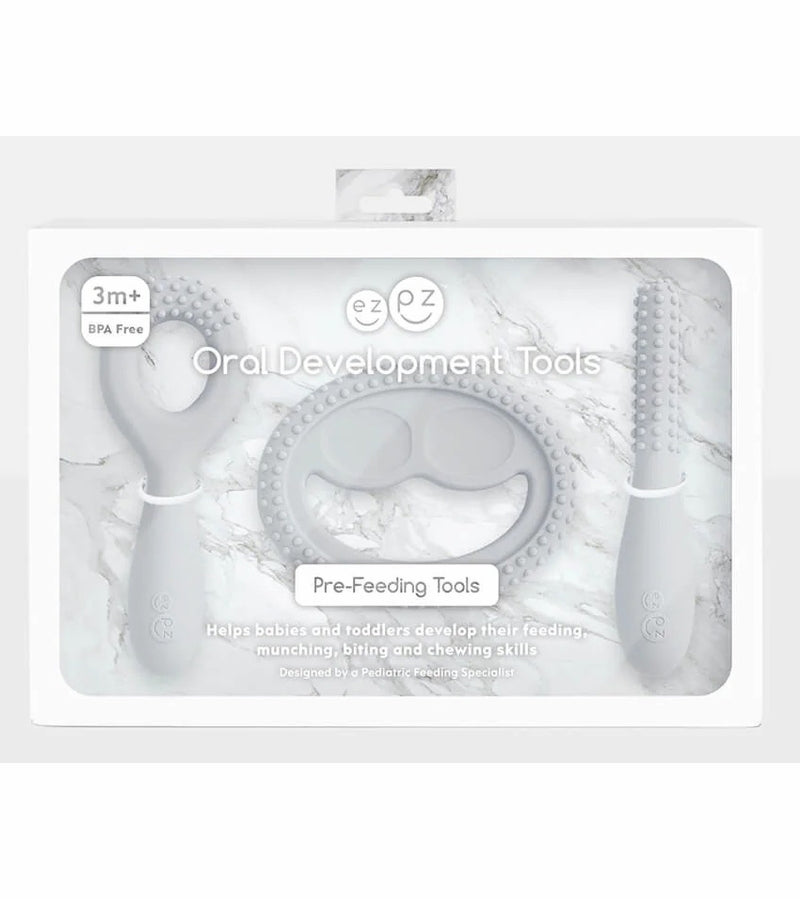 EZPZ Infant Bundle - First Foods Set + Oral Development Tools - Pewter