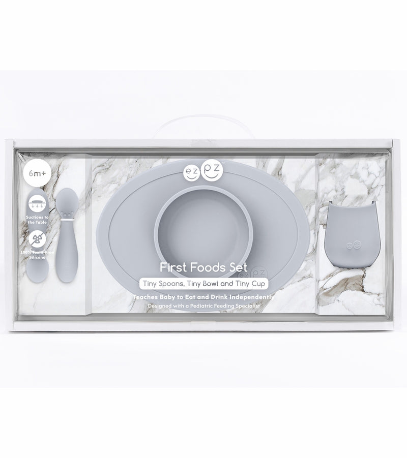 EZPZ Infant Bundle - First Foods Set + Oral Development Tools - Pewter