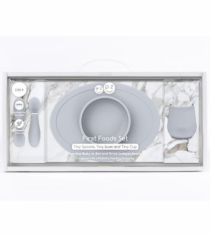 EZPZ Infant Bundle - First Foods Set + Oral Development Tools - Pewter