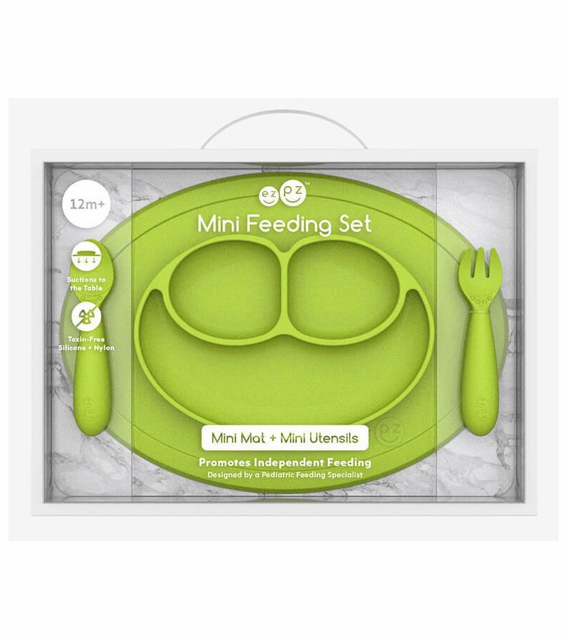 EZPZ Toddler Bundle - Mini Feeding Set + Mini Cup and Straw Training System - Lime