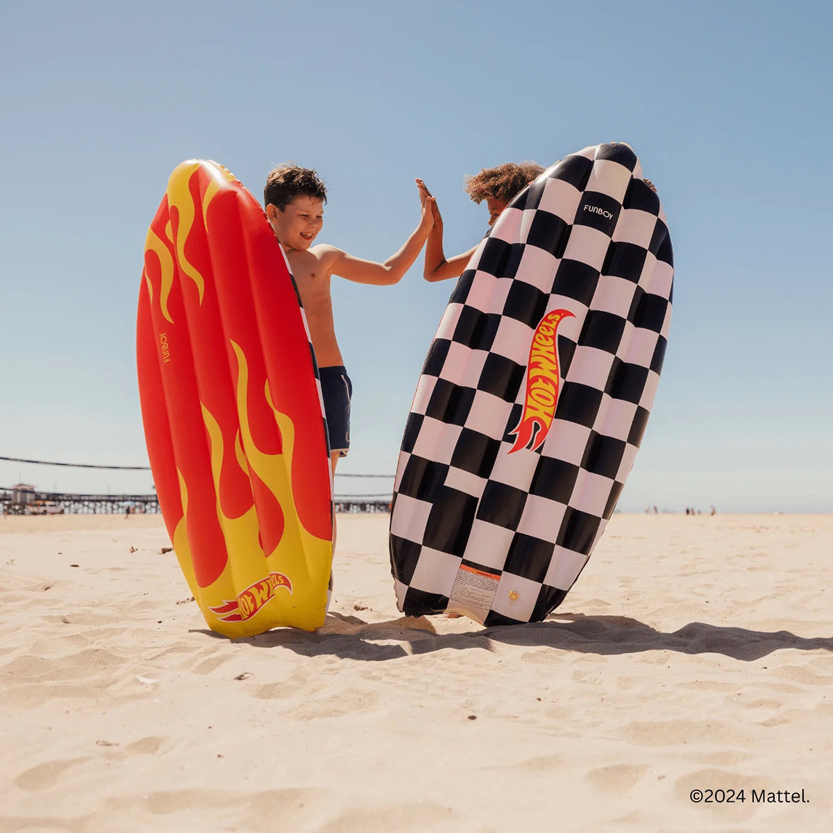 FUNBOY X Hot Wheels Checkered Flame Reversible Surfboard Pool Float