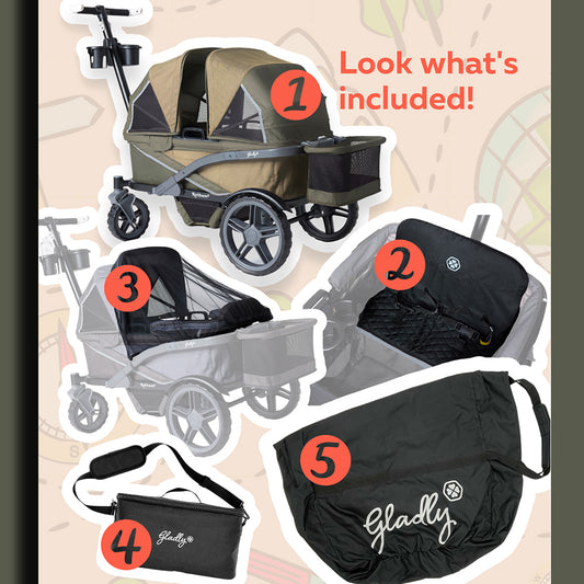 Gladly Family Anthem2 All-Terrain (2 Seater) Stroller Wagon Adventure Bundle - Forest