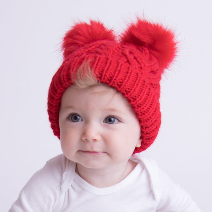 Huggalugs Fluffer Beanie Hat - Red, Medium (6-24 months)