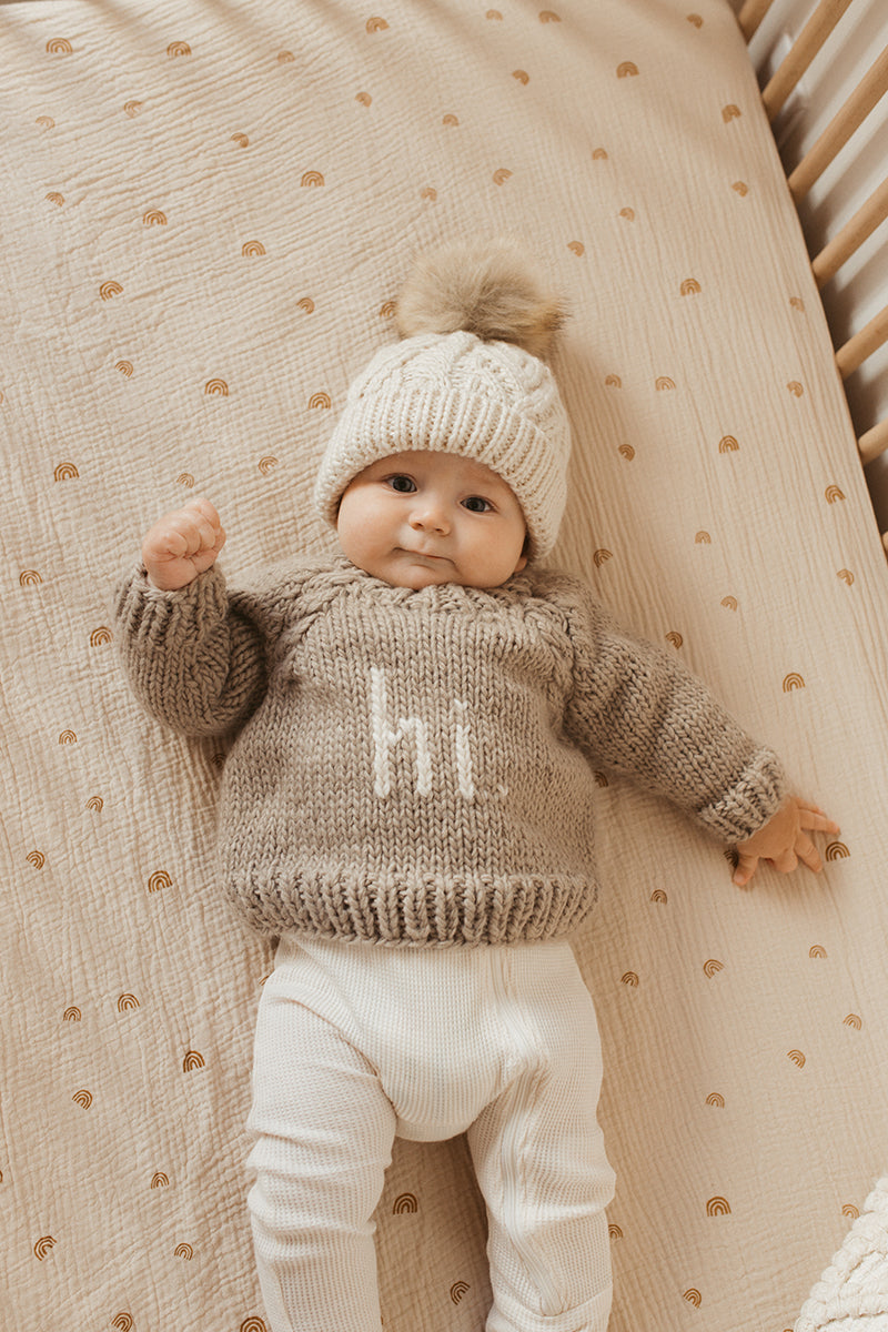 Huggalugs hi. Crew Neck Sweater - Pebble, 0-6 months