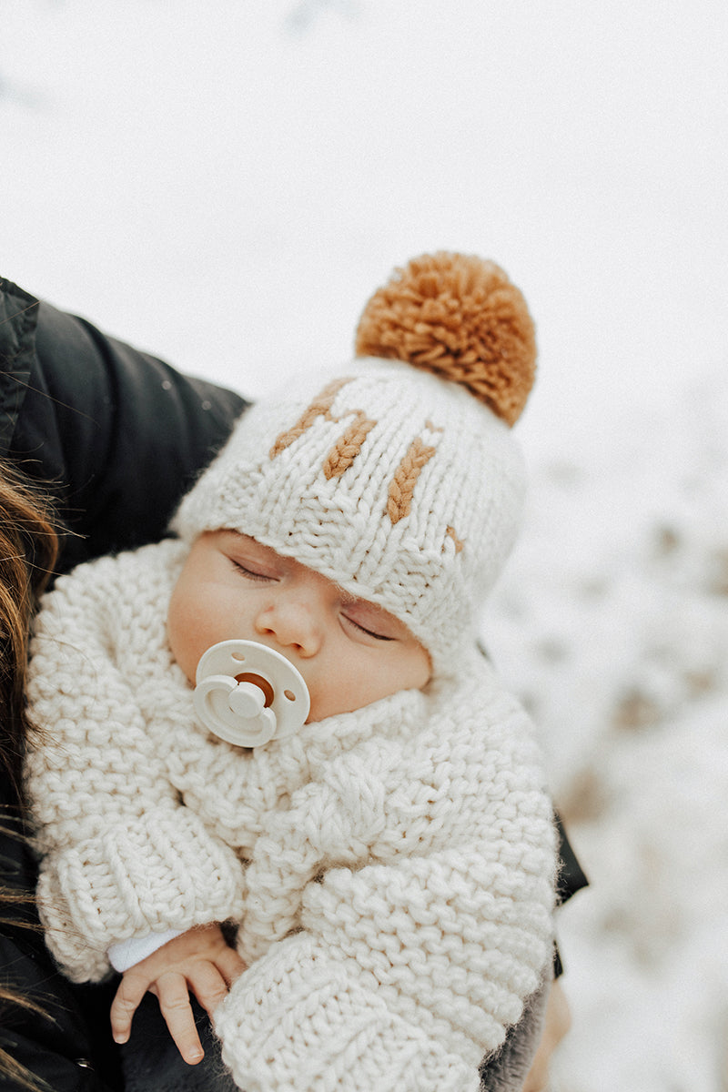 Huggalugs hi. Hand Knit Beanie Hat - Pecan, Small (0-6 months)