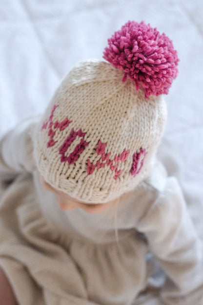 Huggalugs XOXO Valentine's Day Hand Knit Beanie Hat - Cream, Small (0-6 months)