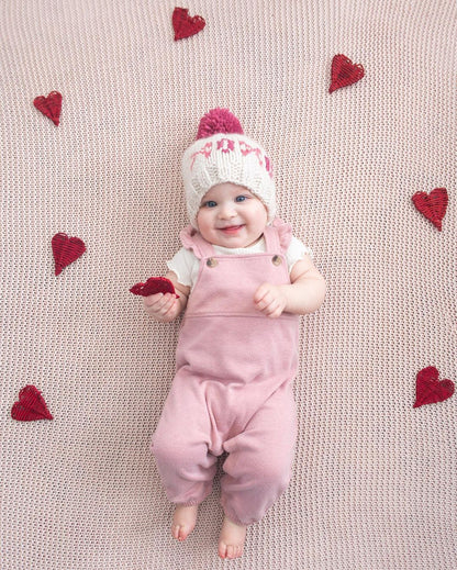 Huggalugs XOXO Valentine's Day Hand Knit Beanie Hat - Cream, Small (0-6 months)